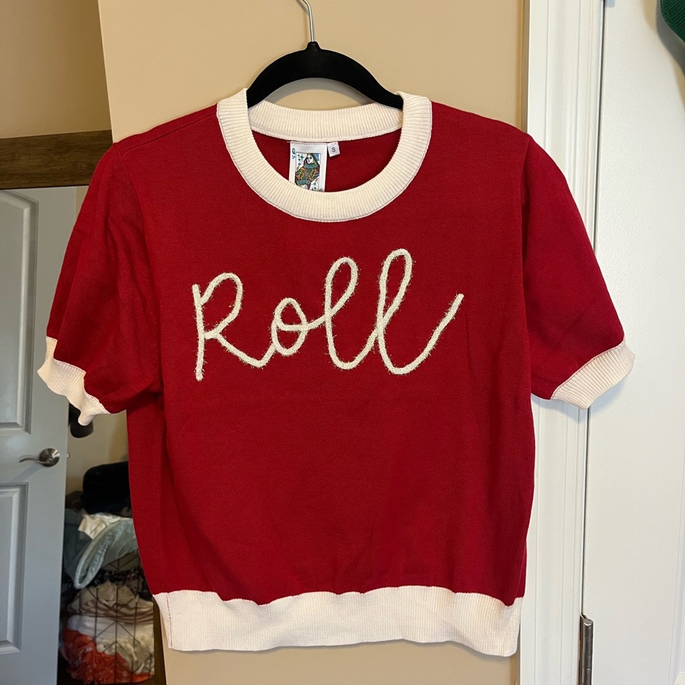 QUEEN OF SPARKLES Red and White Sweater
